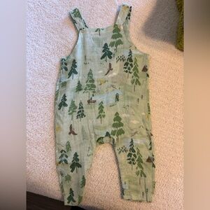 Angel Dear Green Forest Print Overalls